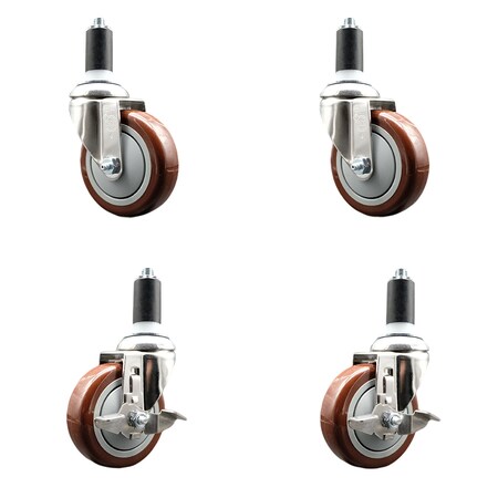 Service Caster 4 Inch 316SS Maroon Poly Swivel 1-3/8 Inch Expanding Stem Caster Brake SCC, 2PK SS316EX20S414-PPUB-MRN-2-TLB-2-138